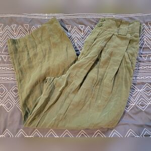 Anthropologie Olive Green Wide Leg Cropped Flowy Pants Size 2